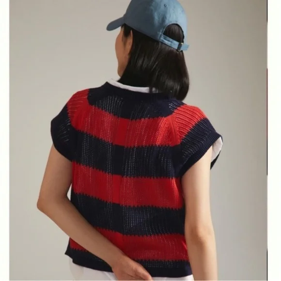 NWT Clare V. Red and blue knit top, M - Picture 4 of 12